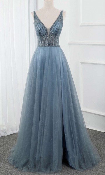 Blue gray best sale long dress